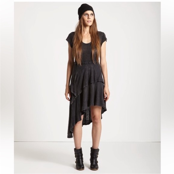 Free People Rocket Cat Boho-Grunge Black Linen/Cotton Midi Dress size large - Picture 3 of 16